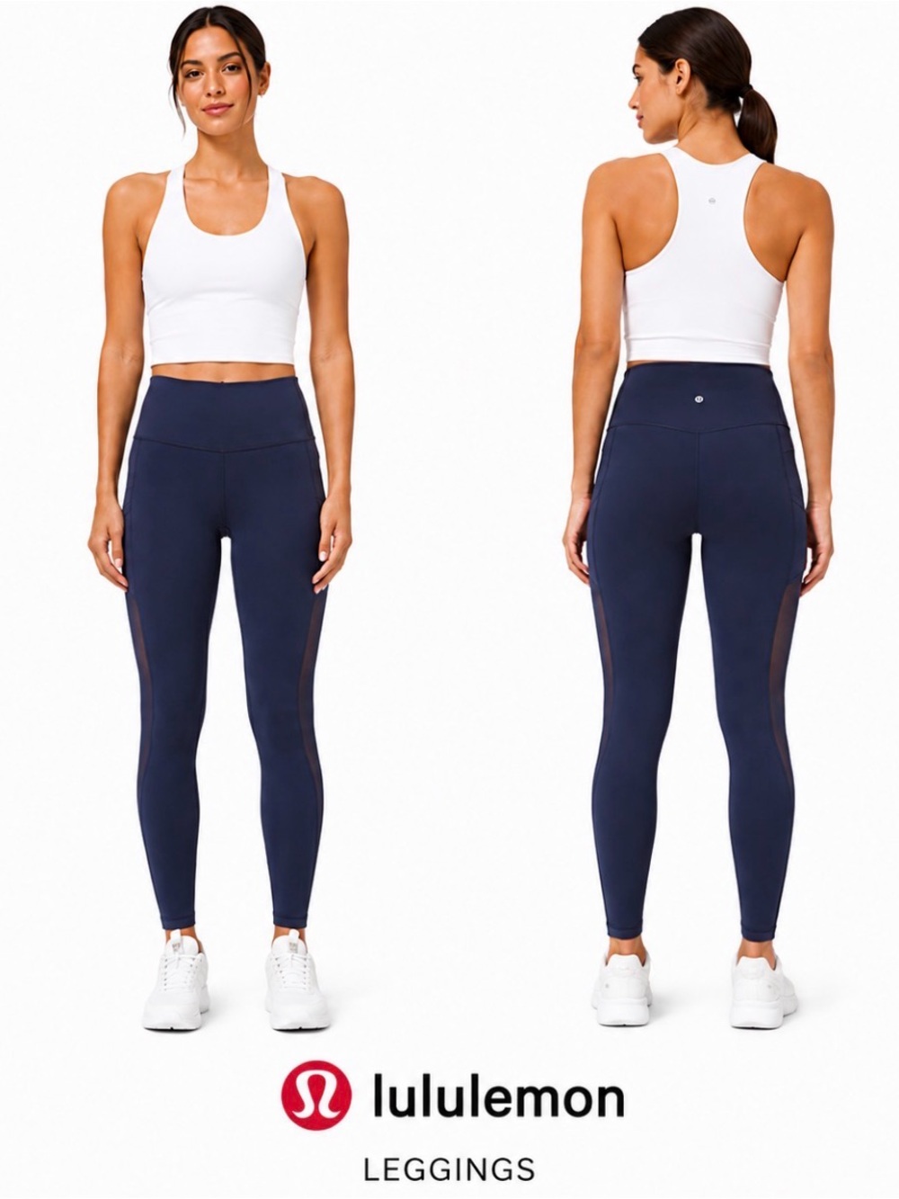 Lululemon Navy Blue Mesh Panel Leggings With Pockets Athletic Yoga Size 4 Gym